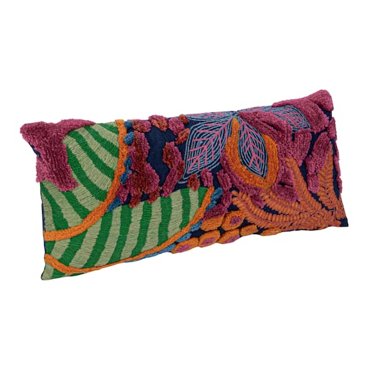 Hello Honey® 27" x 12" Botanical Embroidered & Tufted Fabric Lumbar Pillow
